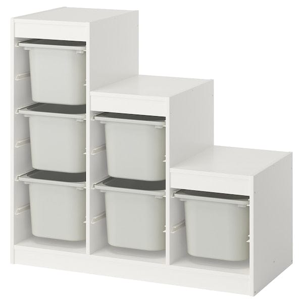 TROFAST - Storage combination with boxes, white/grey, 99x44x94 cm