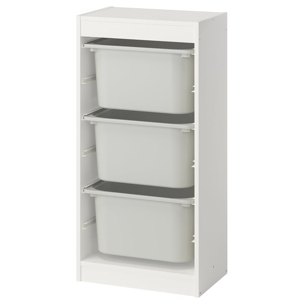 TROFAST storage combination with boxes, white/grey, 46x30x94 cm