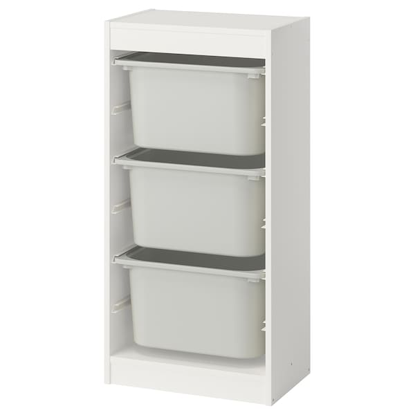 TROFAST - Storage combination with boxes, white/grey, 46x30x94 cm