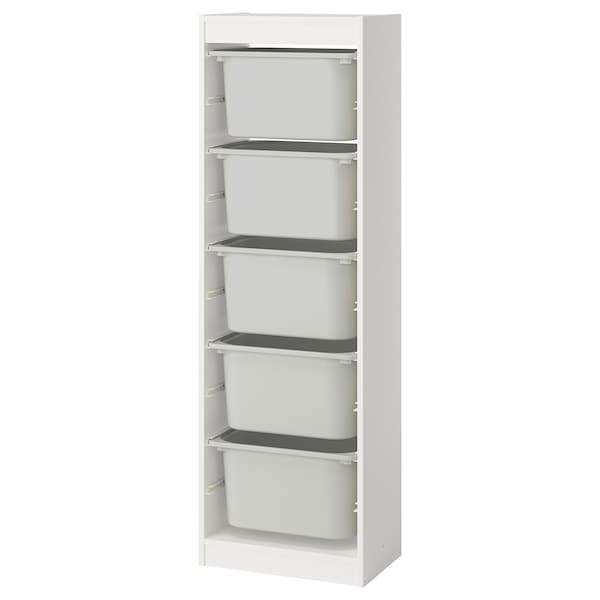 TROFAST - Storage combination with boxes, white/grey, 46x30x145 cm