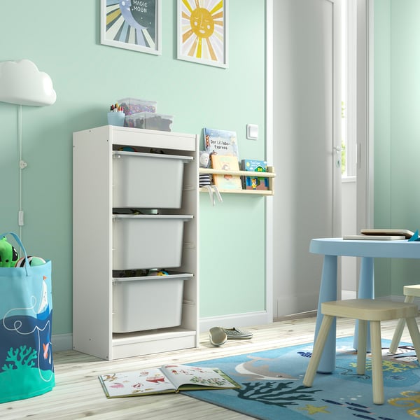 TROFAST storage combination with boxes, white/grey, 46x30x94 cm