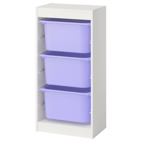 TROFAST - Storage combination with boxes, white/lilac, 46x30x94 cm