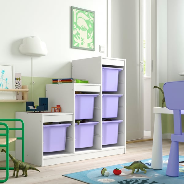 TROFAST storage combination with boxes, white/lilac, 99x44x94 cm