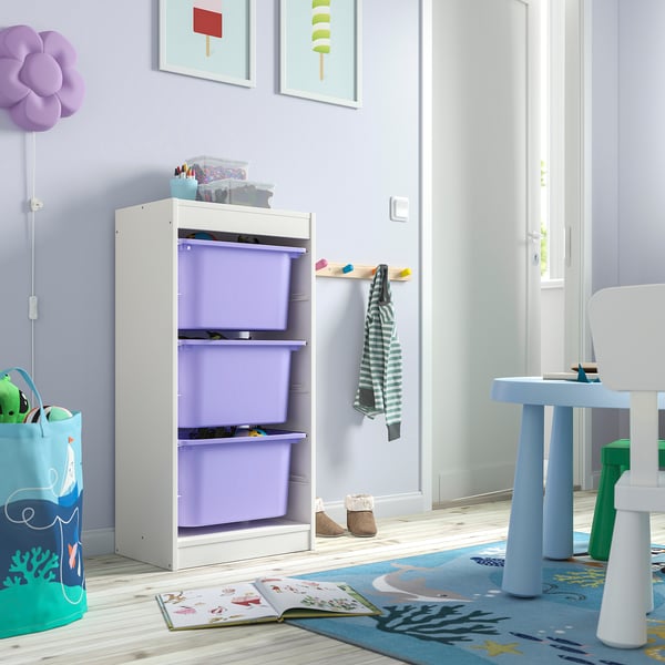 TROFAST storage combination with boxes, white/lilac, 46x30x94 cm