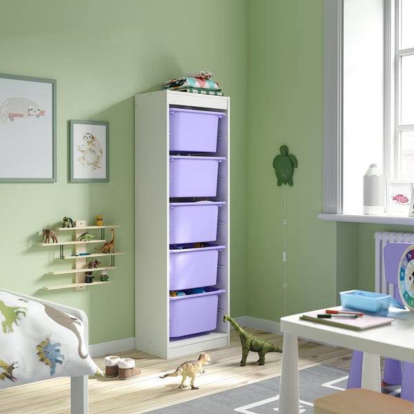 TROFAST storage combination with boxes, white/lilac, 46x30x145 cm