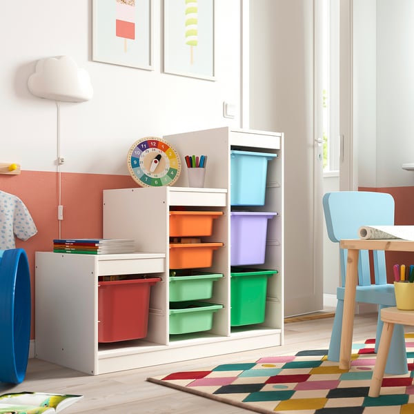 TROFAST storage combination with boxes, white/multicolour, 99x44x94 cm