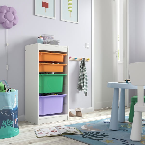 TROFAST storage combination with boxes, white/multicolour, 46x30x94 cm