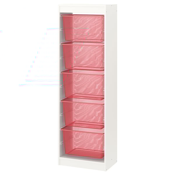 TROFAST - TROFAST Storage combination with boxes, white/light red, 46x30x145 cm