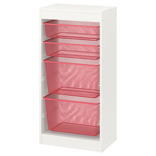 TROFAST storage combination with boxes, white/light red, 46x30x94 cm