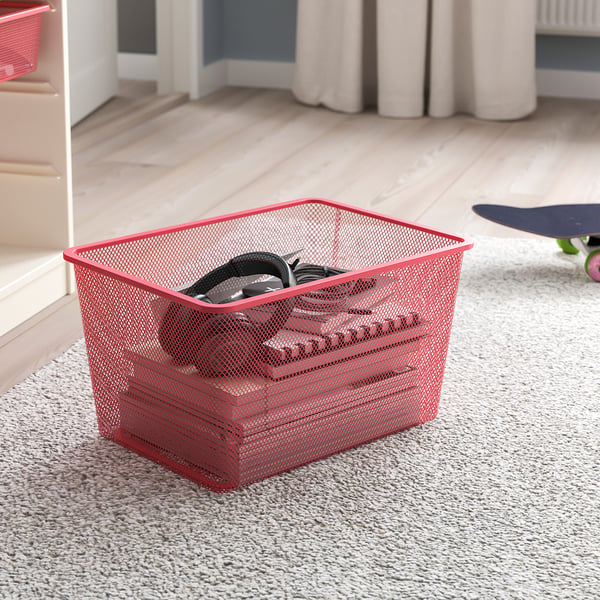 TROFAST storage combination with boxes, white/light red, 46x30x94 cm