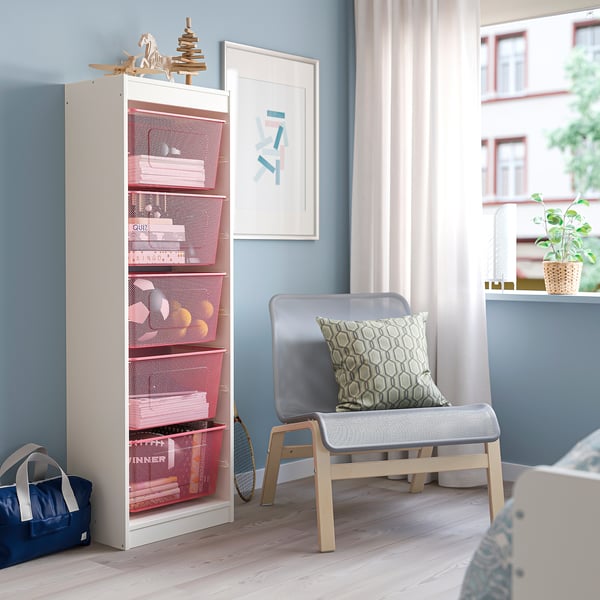 TROFAST - TROFAST Storage combination with boxes, white/light red, 46x30x145 cm