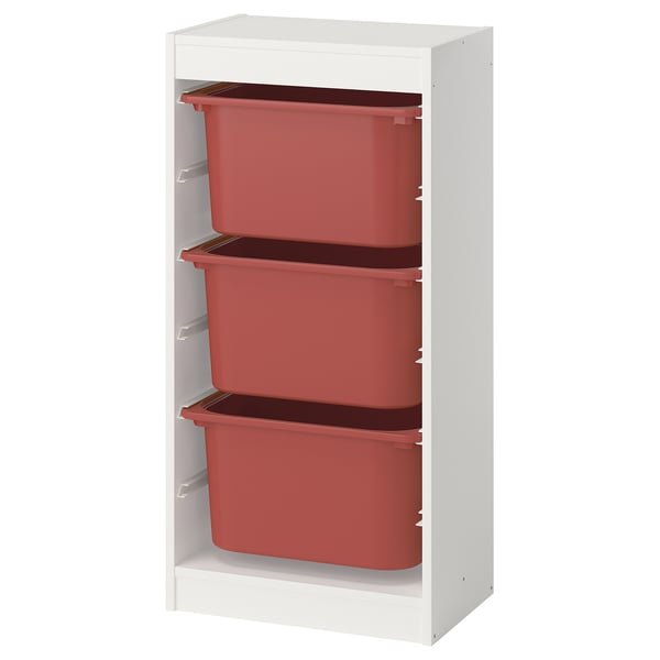 TROFAST storage combination with boxes, white/red, 46x30x94 cm