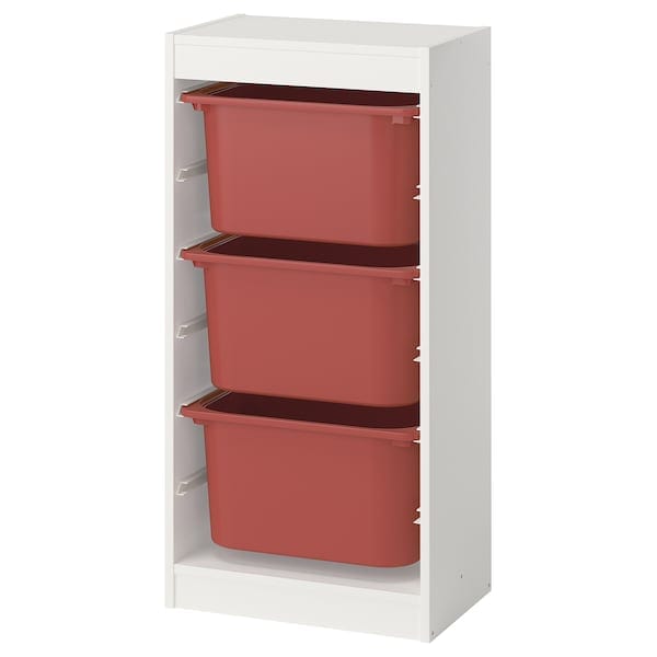 TROFAST - Storage combination with boxes, white/red, 46x30x94 cm