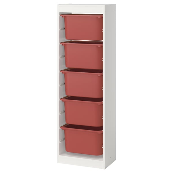 TROFAST storage combination with boxes, white/red, 46x30x145 cm