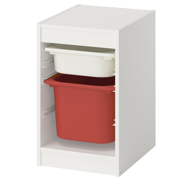 TROFAST storage combination with boxes, white/red, 34x44x56 cm