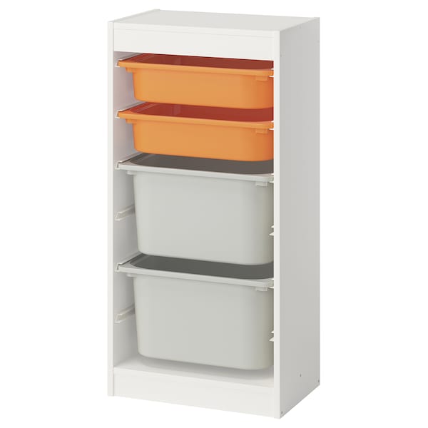 TROFAST - Storage combination with boxes, white light orange/grey, 46x30x94 cm