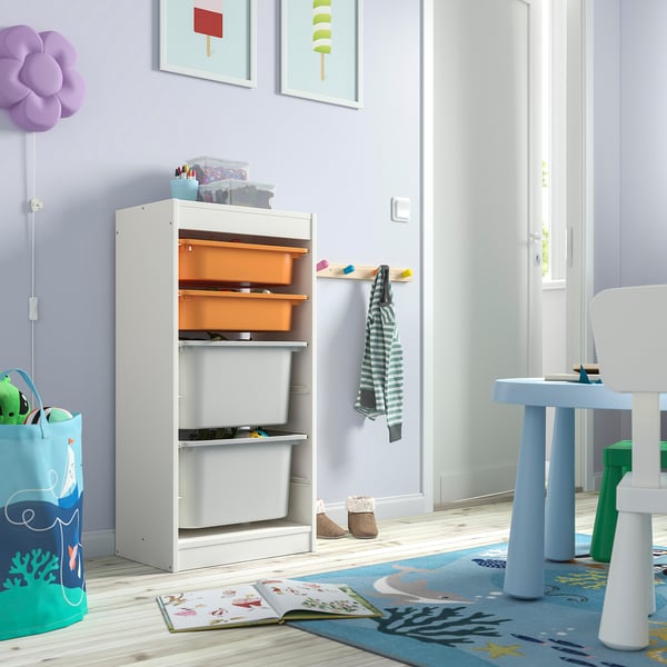 TROFAST storage combination with boxes, white light orange/grey, 46x30x94 cm