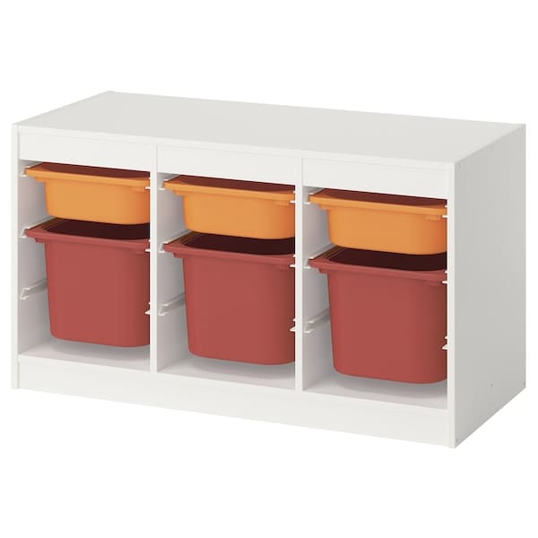 TROFAST - Storage combination with boxes, white light orange/red, 99x44x56 cm