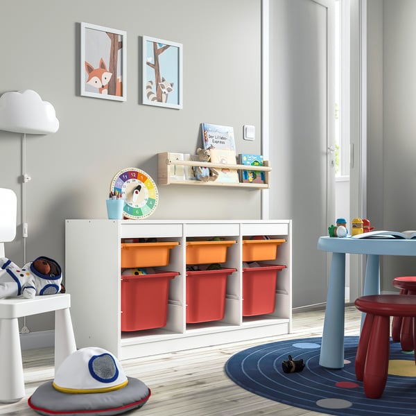 TROFAST storage combination with boxes, white light orange/red, 99x44x56 cm