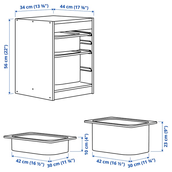 TROFAST storage combination with boxes, white/light orange bright green, 34x44x56 cm