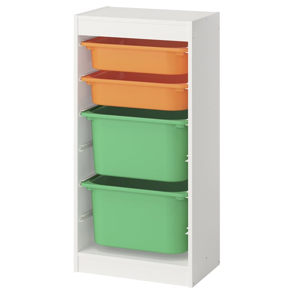 TROFAST storage combination with boxes, white light orange/bright green, 46x30x94 cm