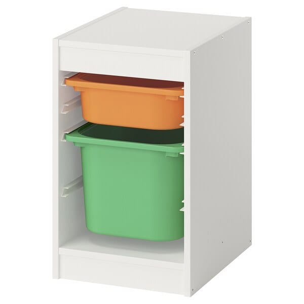 TROFAST - Storage combination with boxes, white/light orange bright green, 34x44x56 cm