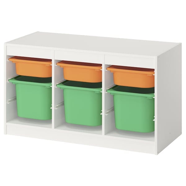 TROFAST - Storage combination with boxes, white light orange/bright green, 99x44x56 cm