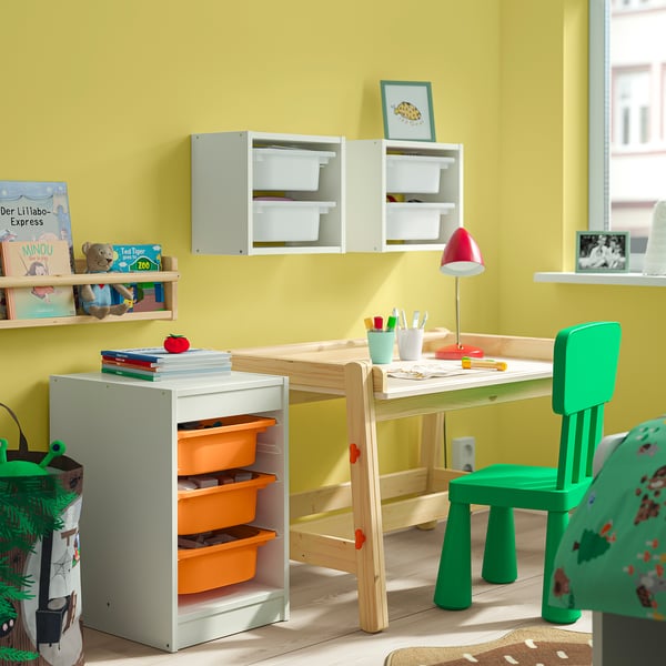 TROFAST storage combination with boxes, white/light orange, 34x44x56 cm