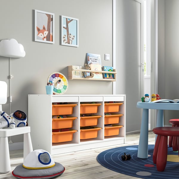 TROFAST storage combination with boxes, white/light orange, 99x44x56 cm