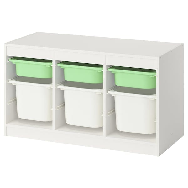 TROFAST - Storage combination with boxes, white light green/white, 99x44x56 cm