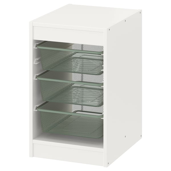 TROFAST - TROFAST Storage combination with boxes, white/light green-grey, 34x44x56 cm