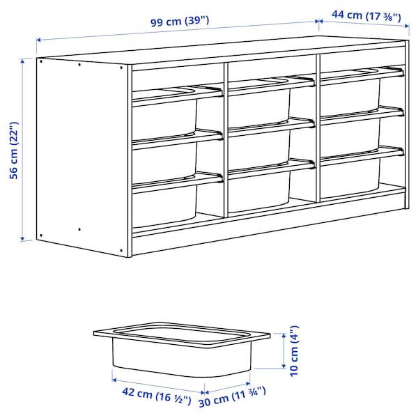 Ikea TROFAST - Storage combination with boxes, white/light green-grey, 99x44x56 cm