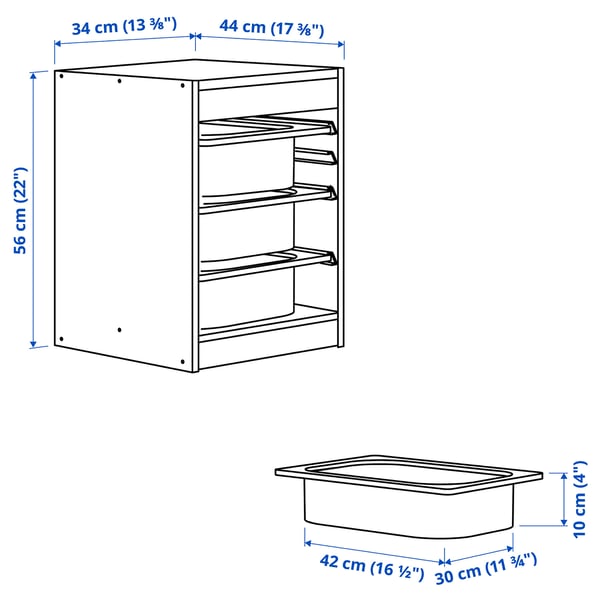 TROFAST storage combination with boxes, white/light green-grey, 34x44x56 cm