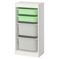 TROFAST storage combination with boxes, white light green/grey, 46x30x94 cm