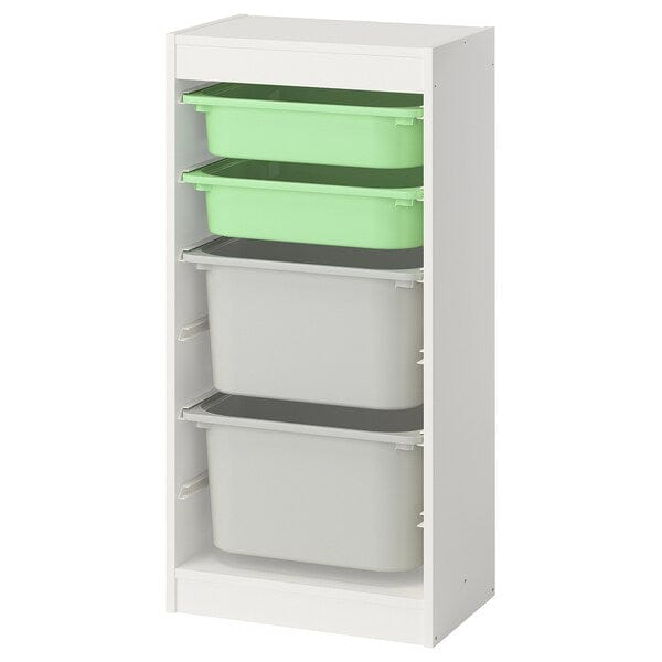 TROFAST - Storage combination with boxes, white light green/grey, 46x30x94 cm