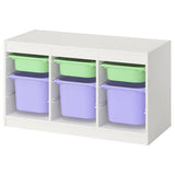 TROFAST storage combination with boxes, white light green/lilac, 99x44x56 cm