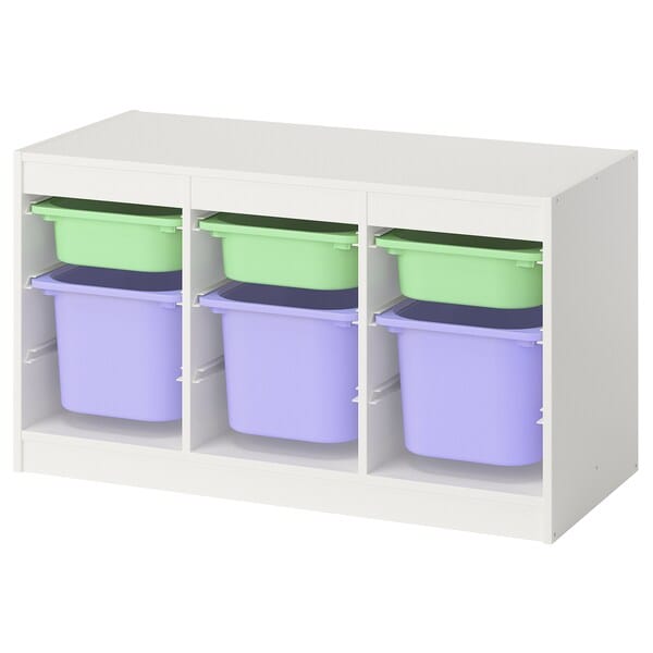 TROFAST - Storage combination with boxes, white light green/lilac, 99x44x56 cm