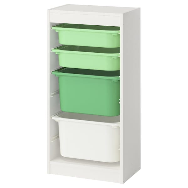 TROFAST - Storage combination with boxes, white light green/bright green white, 46x30x94 cm