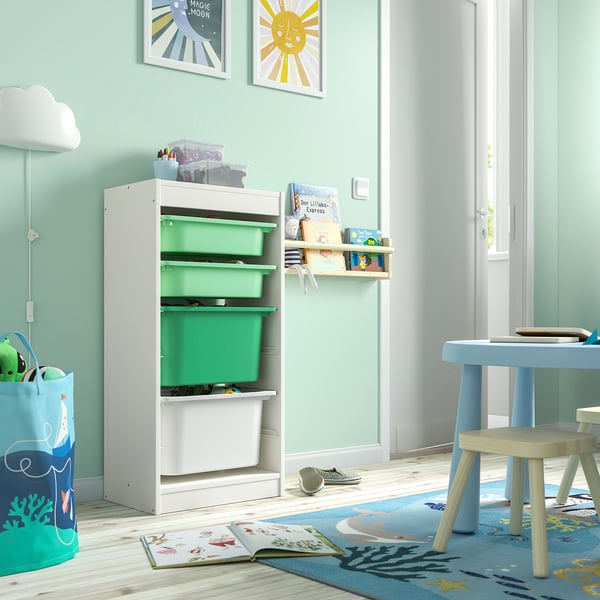 TROFAST storage combination with boxes, white light green/bright green white, 46x30x94 cm