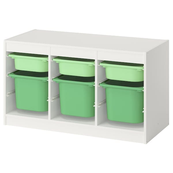 TROFAST - Storage combination with boxes, white light green/bright green, 99x44x56 cm