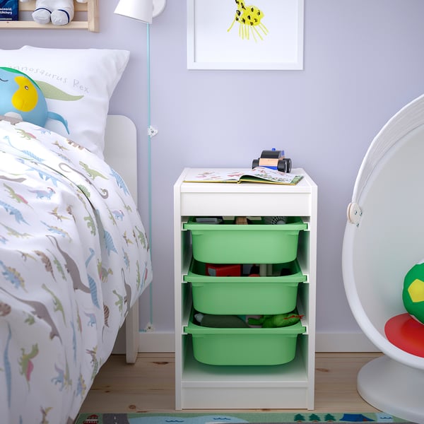 TROFAST storage combination with boxes, white/light green, 34x44x56 cm