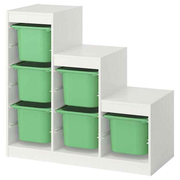 TROFAST - Storage combination with boxes, white/bright green, 99x44x94 cm