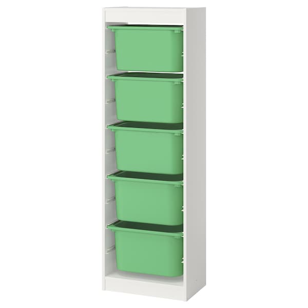 TROFAST - Storage combination with boxes, white/bright green, 46x30x145 cm