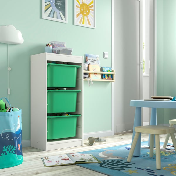 TROFAST - TROFAST Storage combination with boxes, white/bright green, 46x30x94 cm