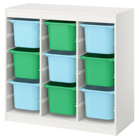 TROFAST storage combination with boxes, room divider white/light blue bright green, 99x44x94 cm