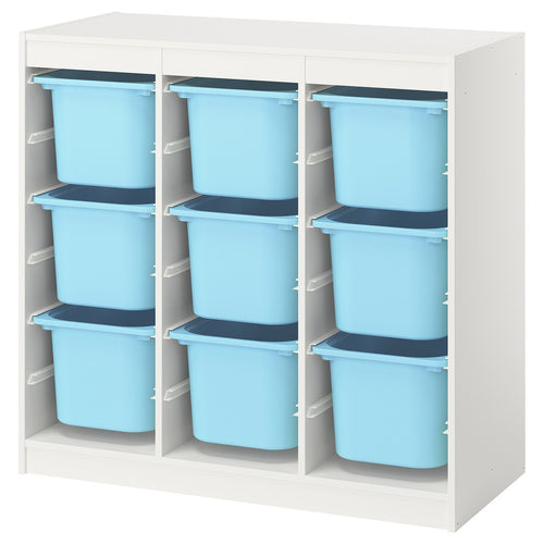 TROFAST storage combination with boxes, room divider/white light blue, 99x94x44 cm