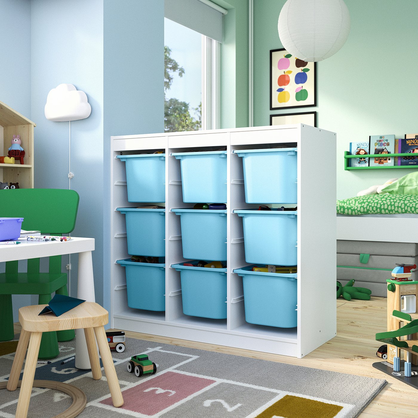 TROFAST storage combination with boxes, room divider/white light blue, 99x94x44 cm