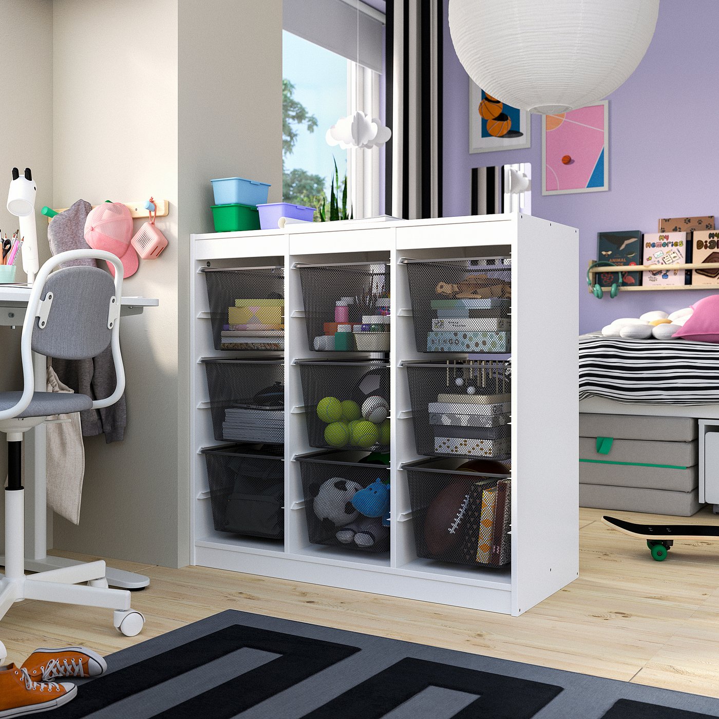 TROFAST storage combination with boxes, room divider/white dark grey, 99x44x94 cm