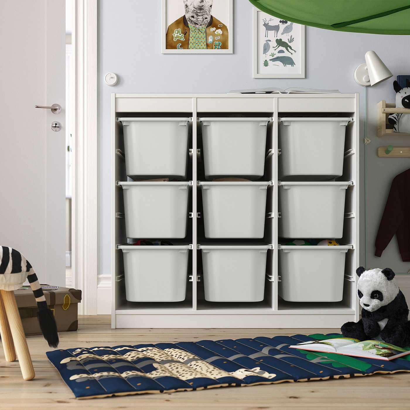 TROFAST storage combination with boxes, room divider/white grey, 99x94x44 cm