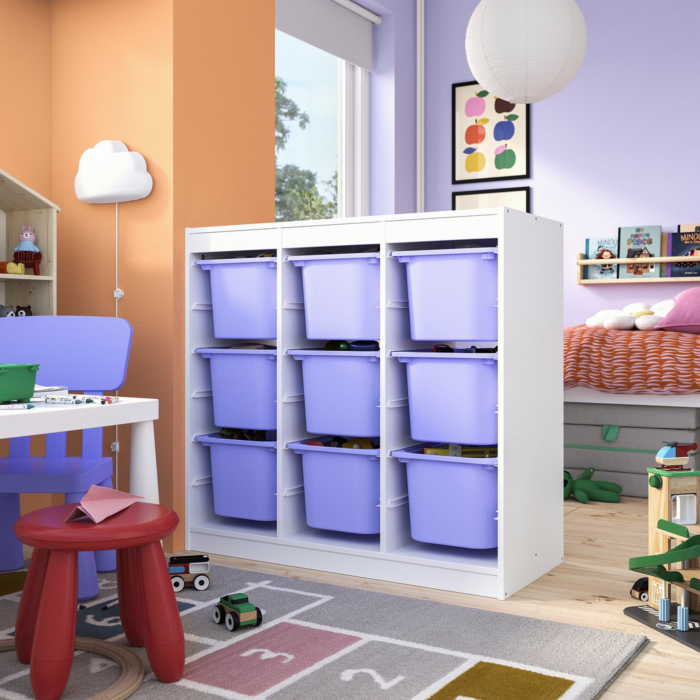 TROFAST storage combination with boxes, room divider/white lilac, 99x44x94 cm